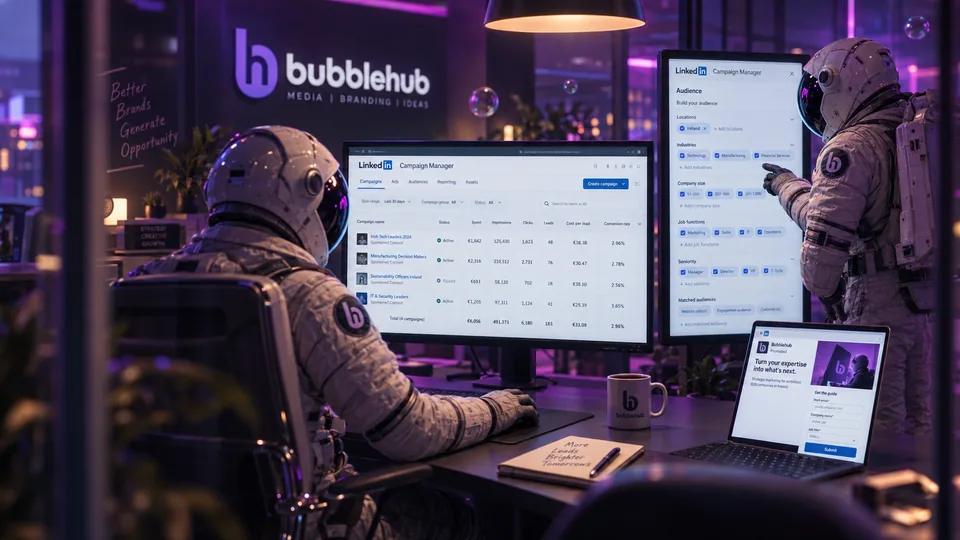 Bubblehub astronauts building an audience in LinkedIn Campaign Manager