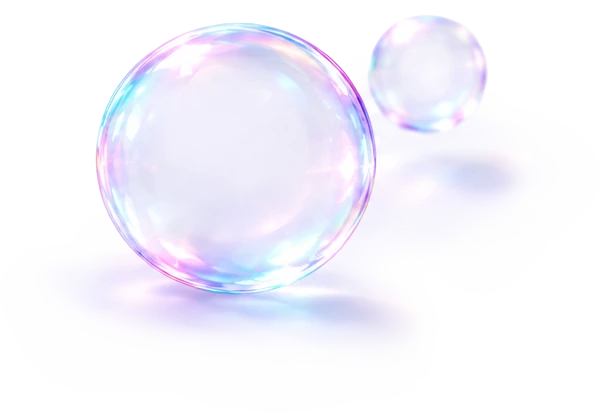 Two iridescent soap bubbles