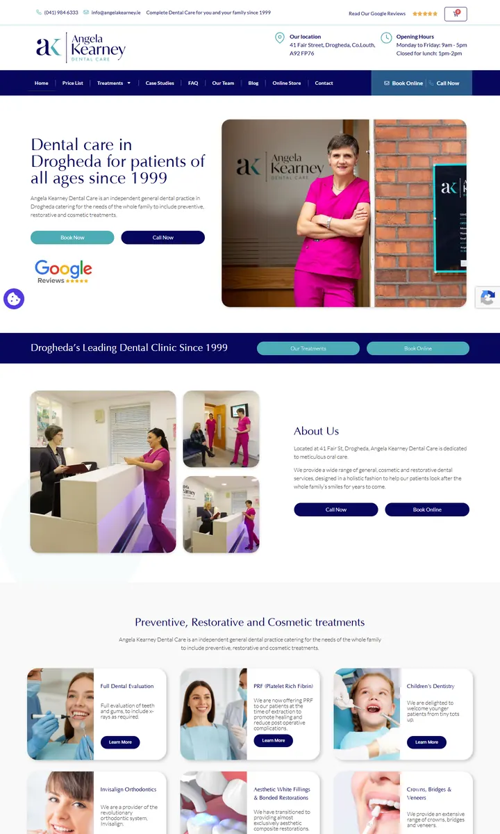 Angela Kearney Dental homepage on a desktop screen