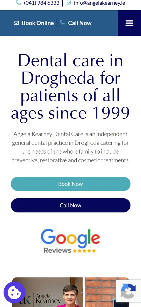 Angela Kearney Dental homepage on a phone