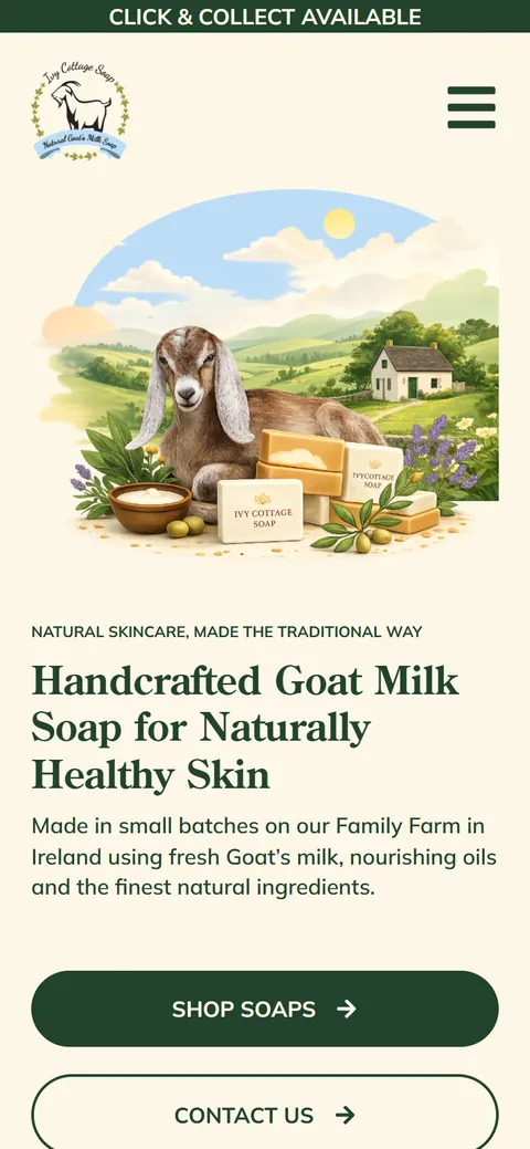 Ivy Cottage Soap homepage on a phone