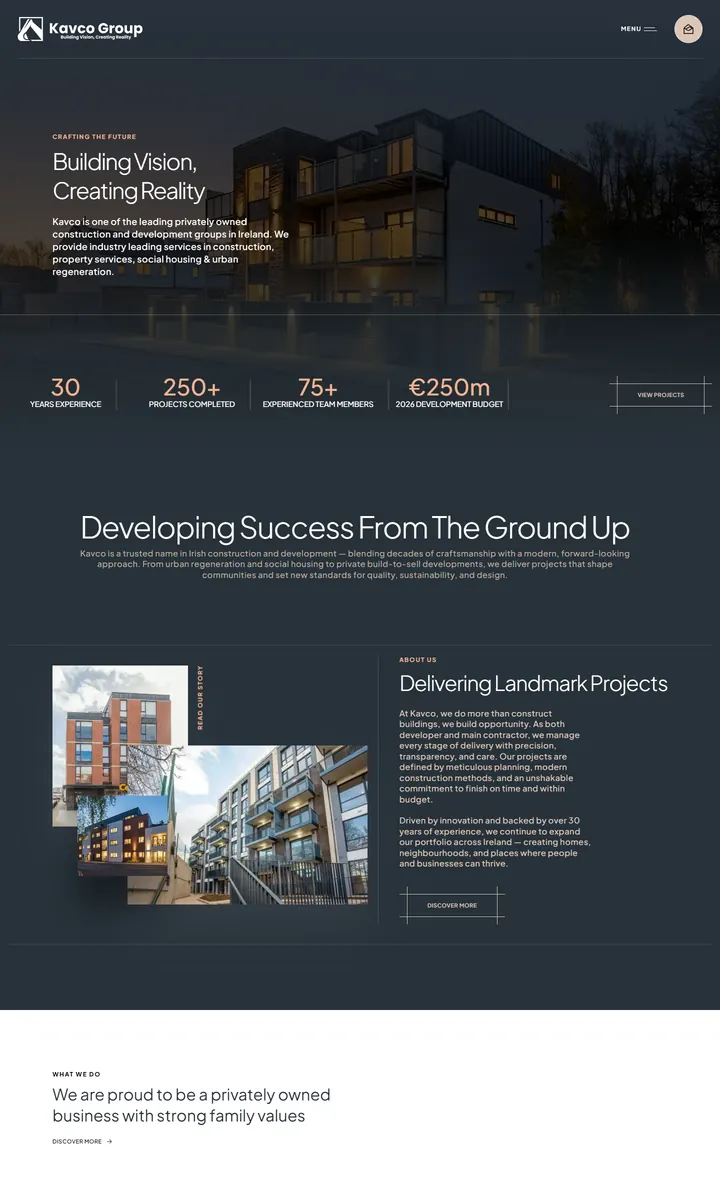 Kavco Group homepage on a desktop screen