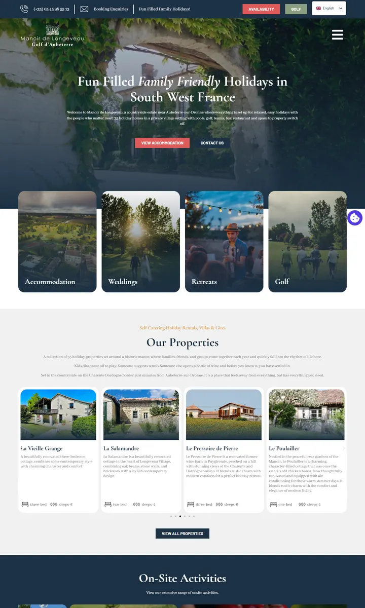 Manoir de Longeveau homepage on a desktop screen