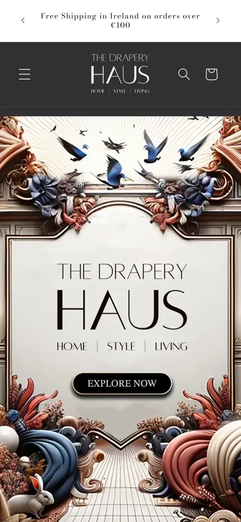 The Drapery Haus homepage on a phone