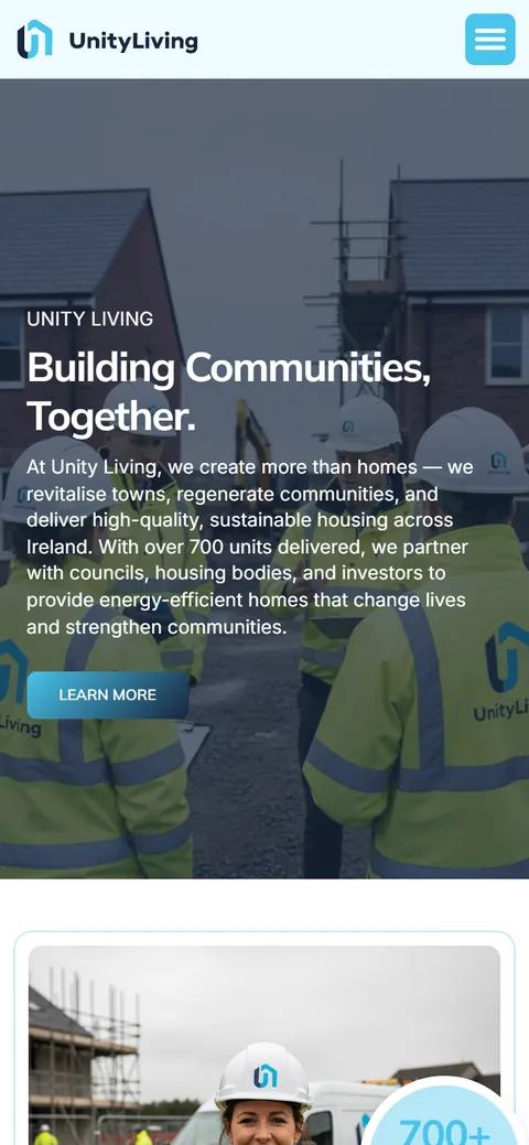 Unity Living homepage on a phone
