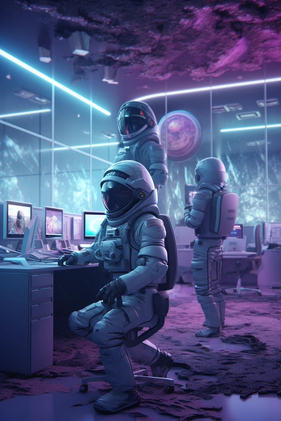 A man in a space suit sitting in front of a computer A man in a space suit sitting in front of a computer