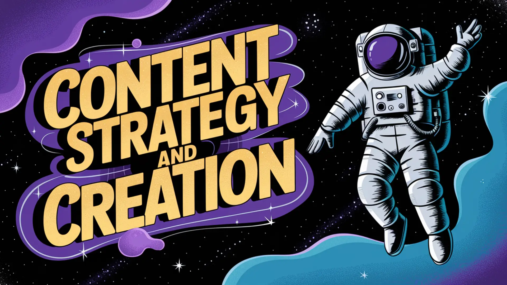 Content strategy and creation - crucial aspect of web design process, illustrated with astronaut in Content strategy and creation - crucial aspect of web design process, illustrated with astronaut in space theme