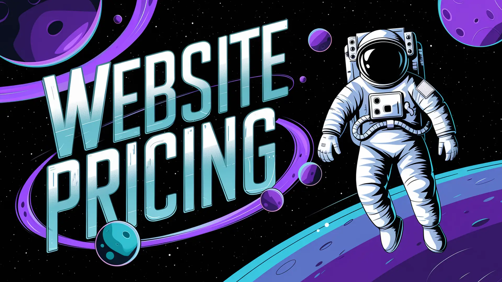 Website pricing - crucial factor when choosing a web designer, illustrated with space-themed Website pricing - crucial factor when choosing a web designer, illustrated with space-themed astronaut design