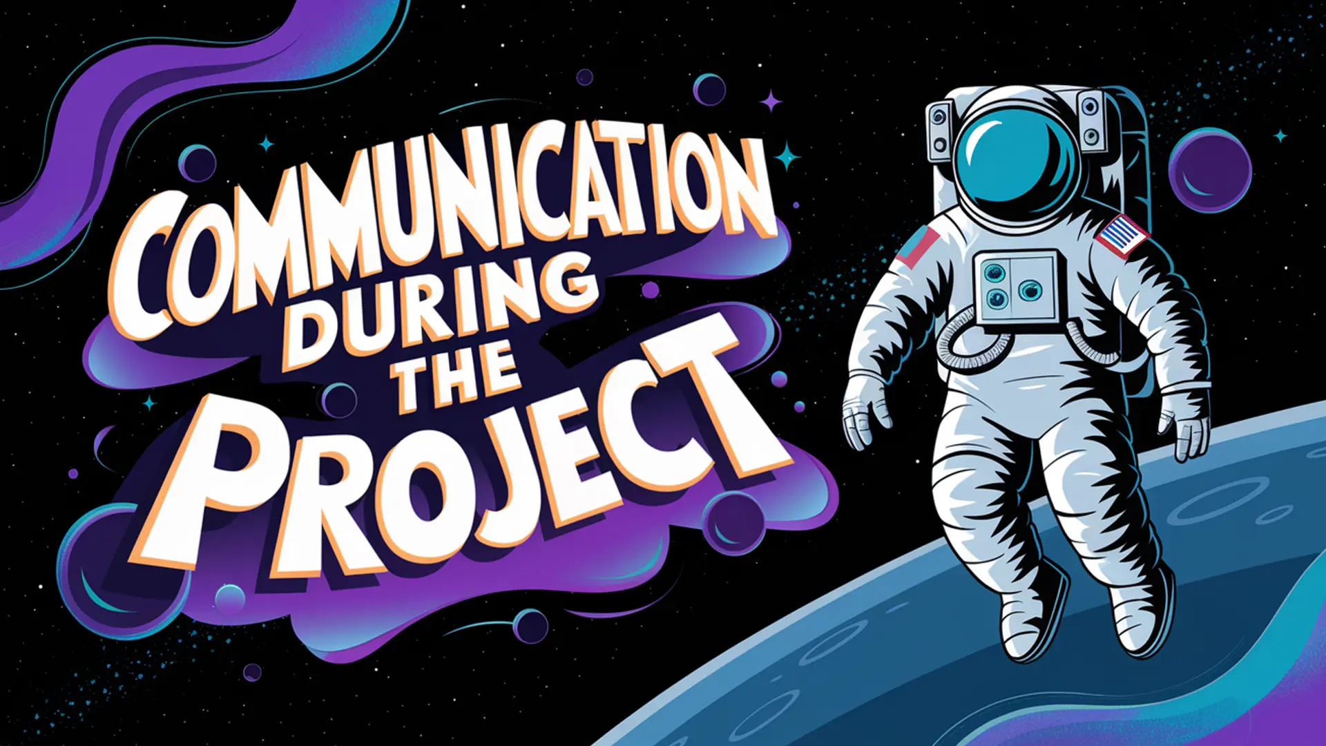 Communication during the project - key aspect in web design process, illustrated with space-themed Communication during the project - key aspect in web design process, illustrated with space-themed astronaut