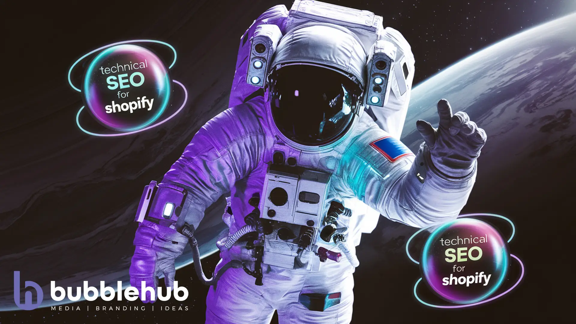An image of an astronaut with purple and cyan hues showing Technical SEO for Shopify Stores An image of an astronaut with purple and cyan hues showing Technical SEO for Shopify Stores