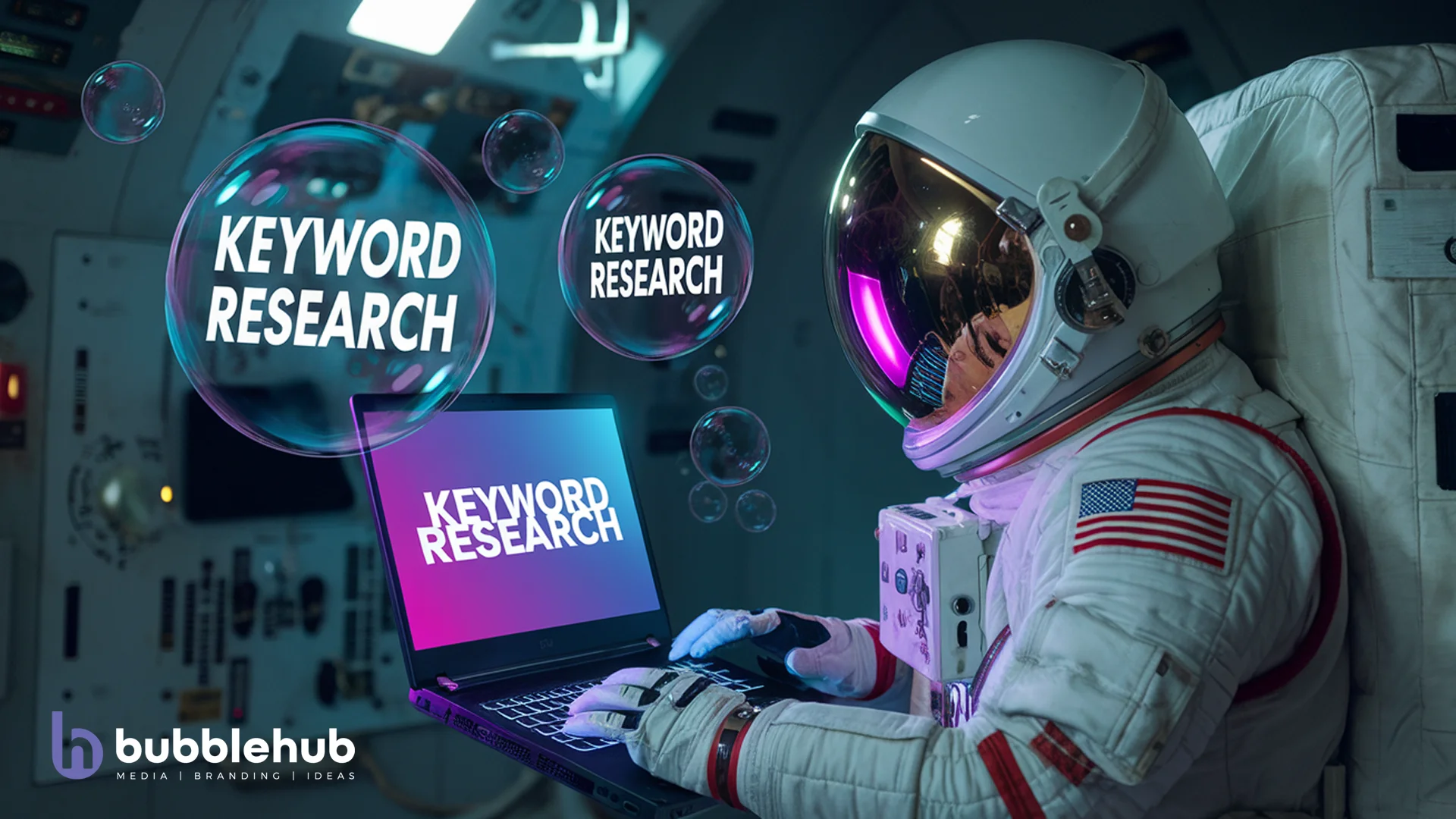 an image of an astronaut doing Keyword Research