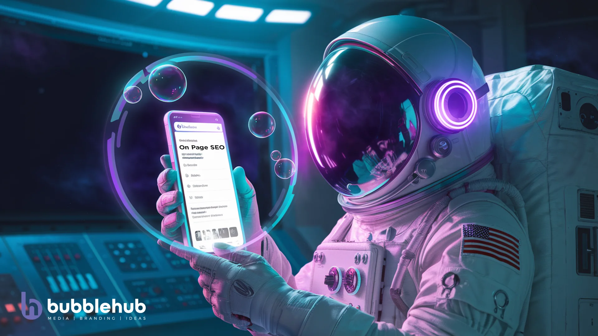 The Bubblehub astronaut using a Laptop doing on Page SEO For Accountants The Bubblehub astronaut using a Laptop doing on Page SEO For Accountants