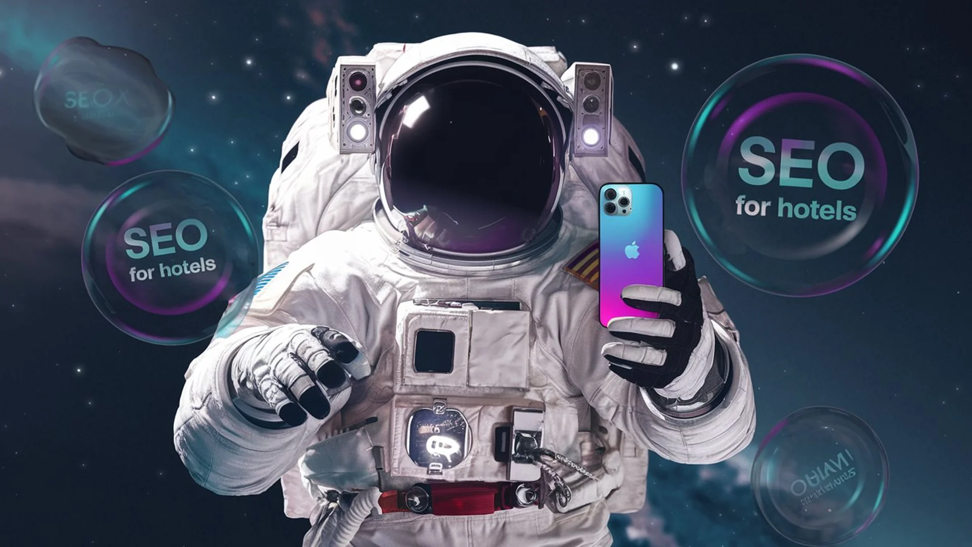 an image of an astronaut using a iphone doing SEO for Hotels an image of an astronaut using a iphone doing SEO for Hotels