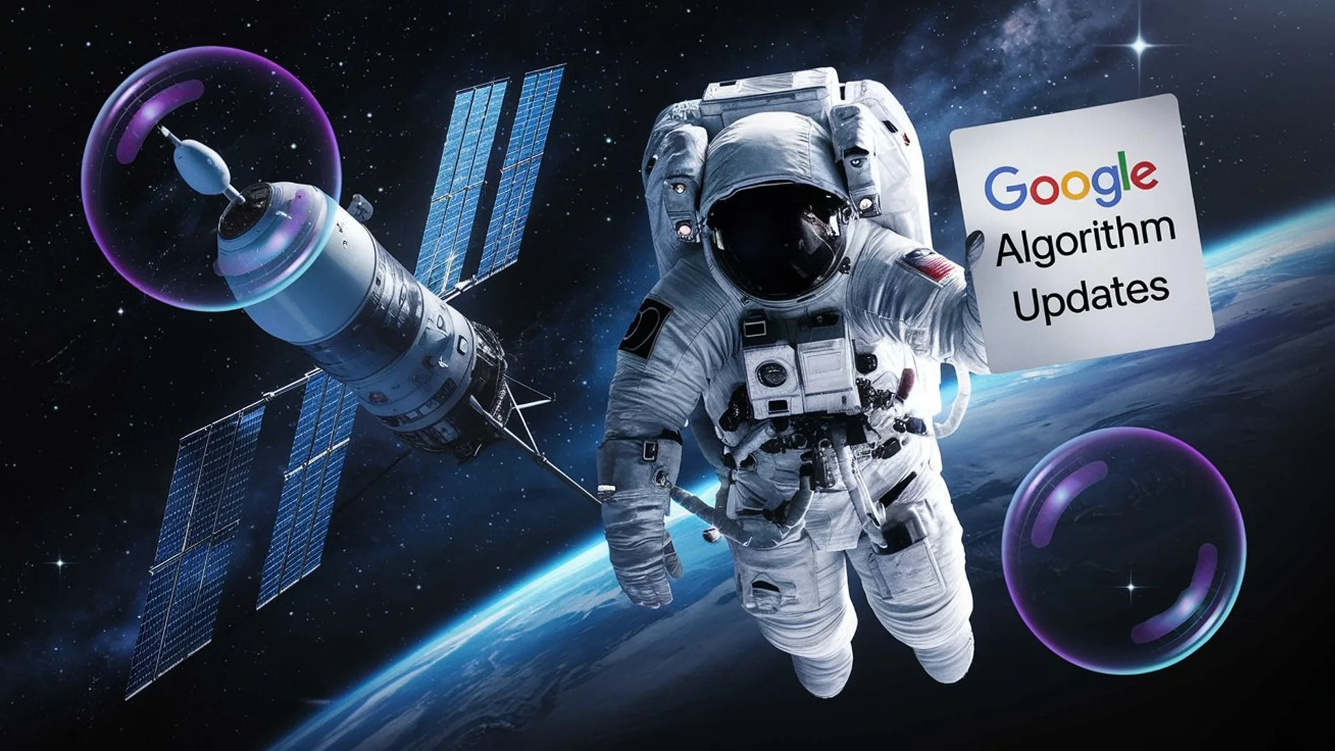 an image of an astronaut Holding a sign with Google Algorithm Updates an image of an astronaut Holding a sign with Google Algorithm Updates