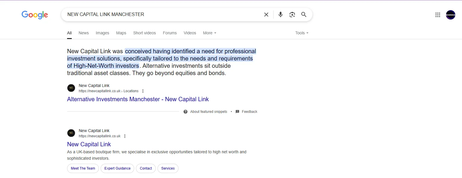 Serp rankign for investment seo on ncl Serp rankign for investment seo on ncl
