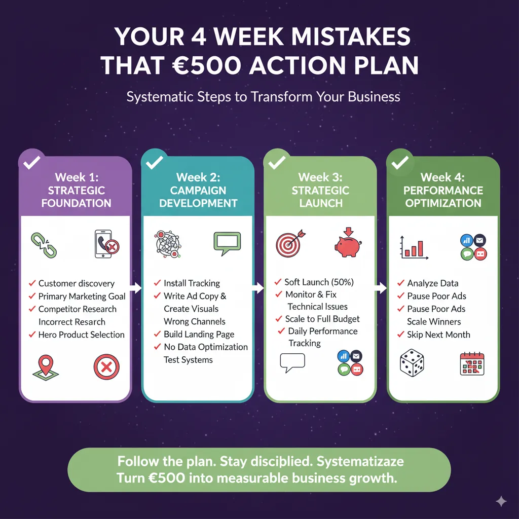 Your four-week €500 action plan: strategic foundation, campaign development, strategic launch and Your four-week €500 action plan: strategic foundation, campaign development, strategic launch and performance optimisation