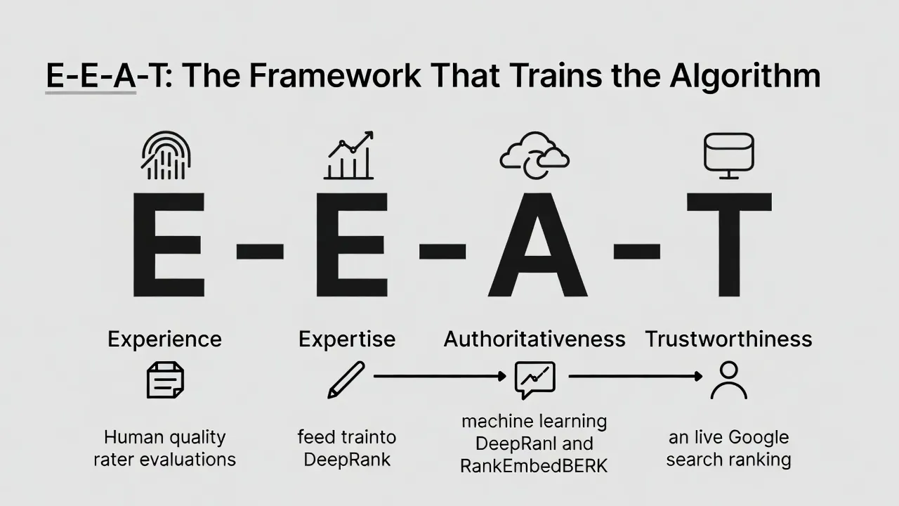 A graphic showing EEAT A graphic showing EEAT