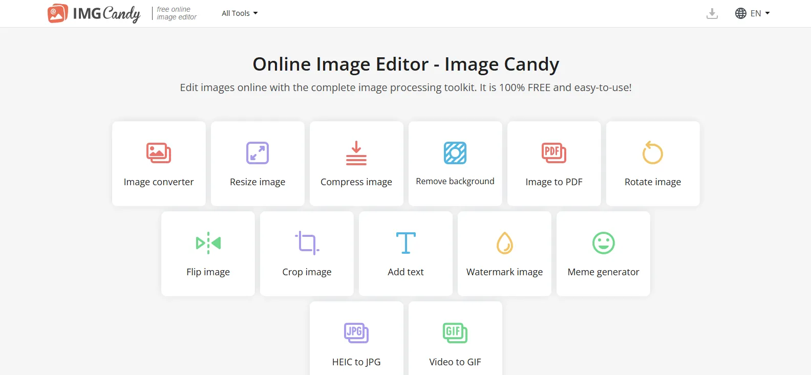 The Image Candy online image editor with compress, resize and convert tools