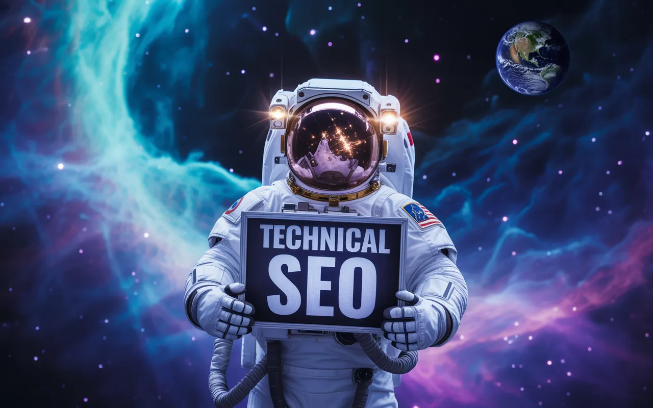 Of astronaugh holding technical seo sign for blog on seo Of astronaugh holding technical seo sign for blog on seo