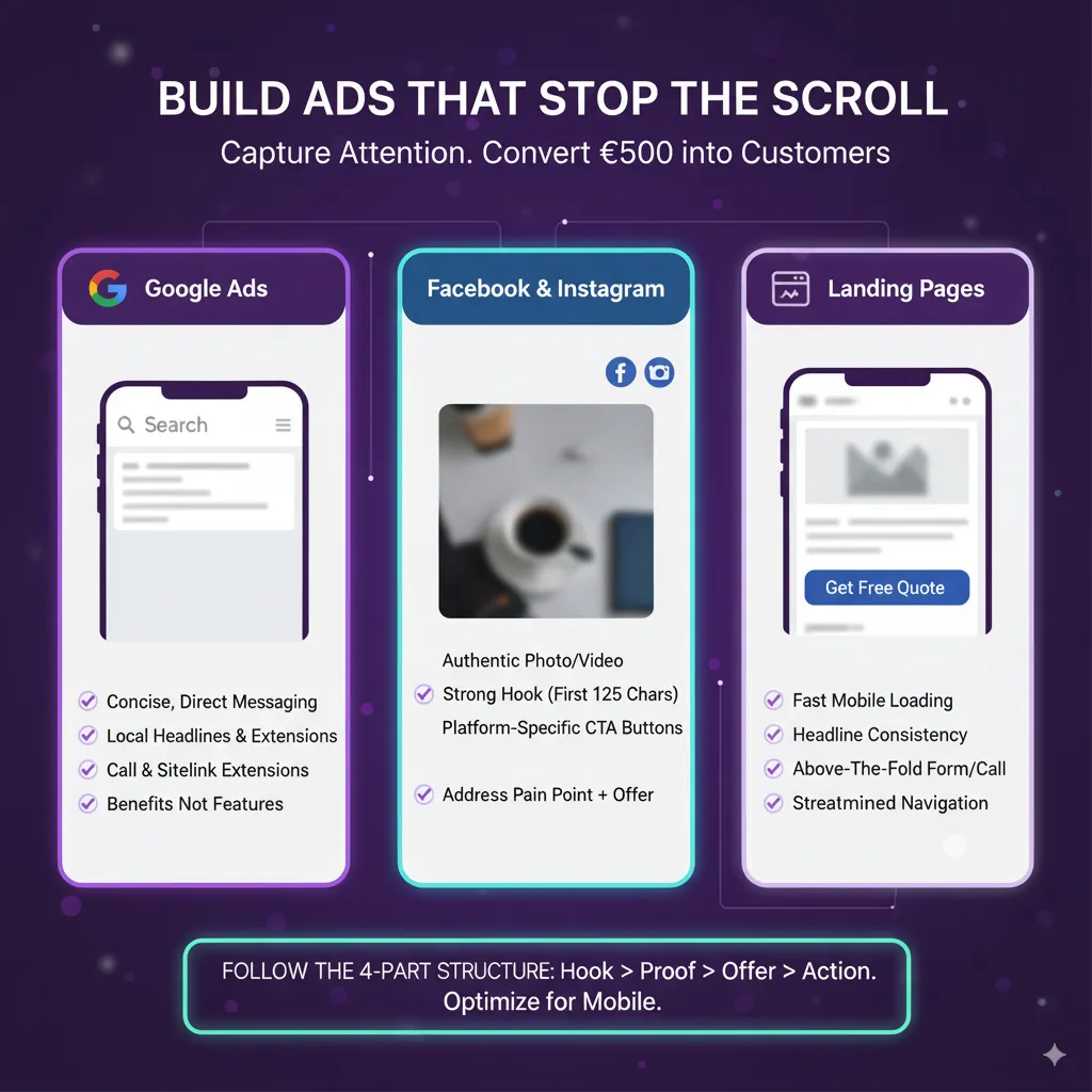 Build ads that stop the scroll: Google Ads, Facebook and Instagram, and landing page essentials Build ads that stop the scroll: Google Ads, Facebook and Instagram, and landing page essentials