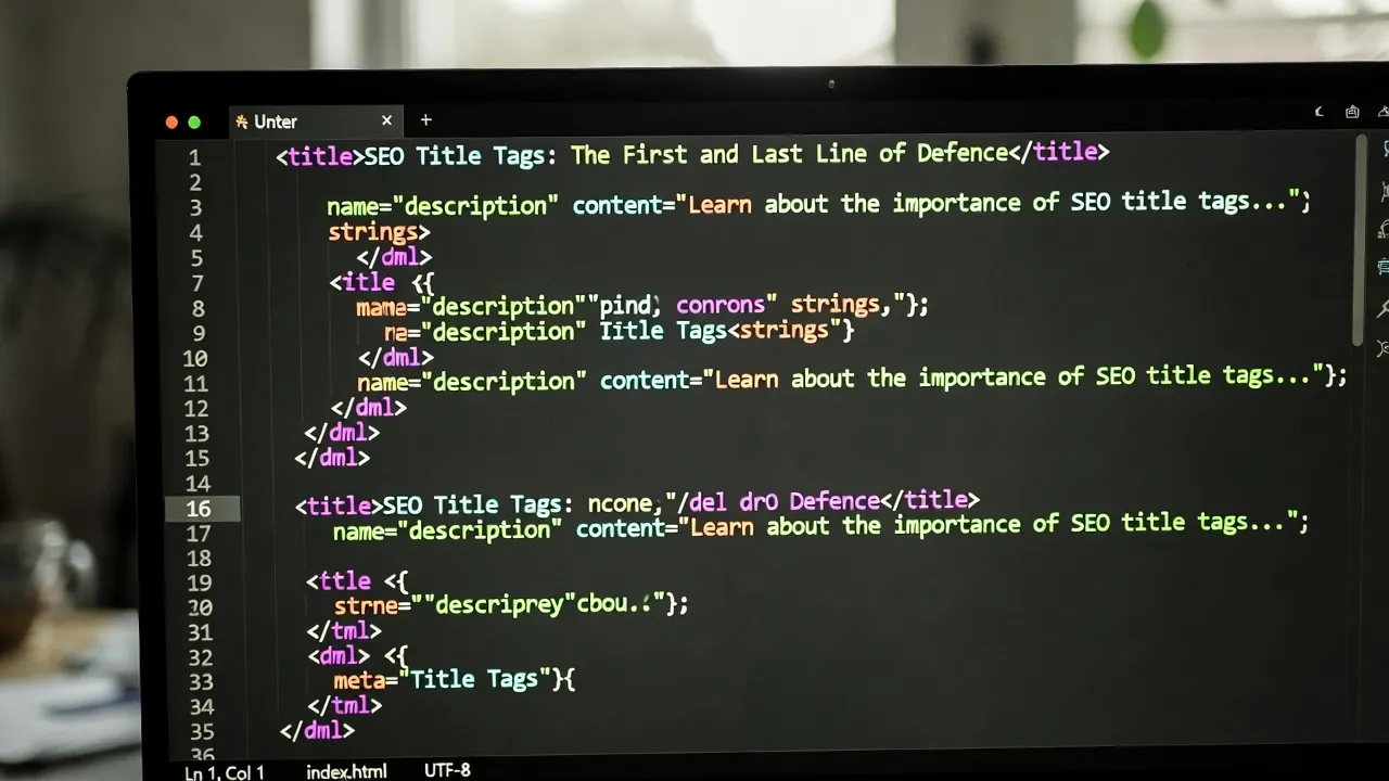 A picture of a pc with html showing title tags A picture of a pc with html showing title tags