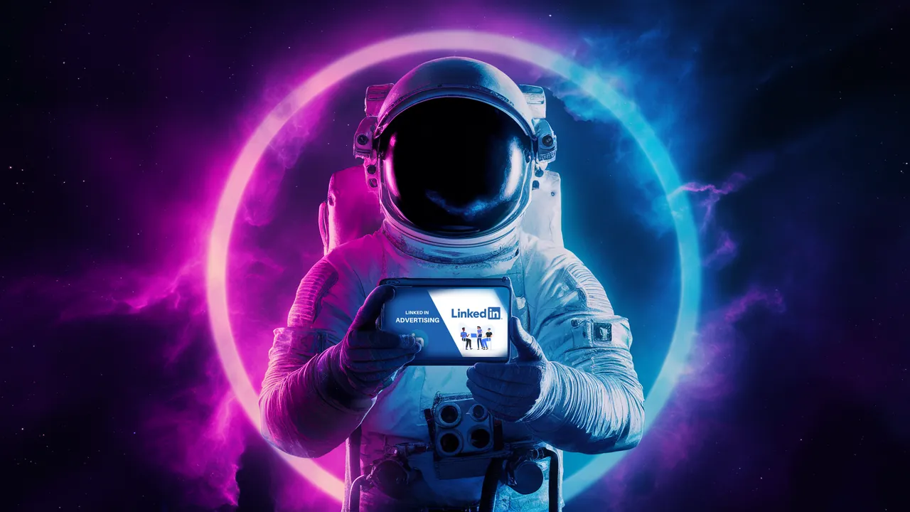 An astronaut inside a glowing ring holding a phone with the LinkedIn logo An astronaut inside a glowing ring holding a phone with the LinkedIn logo