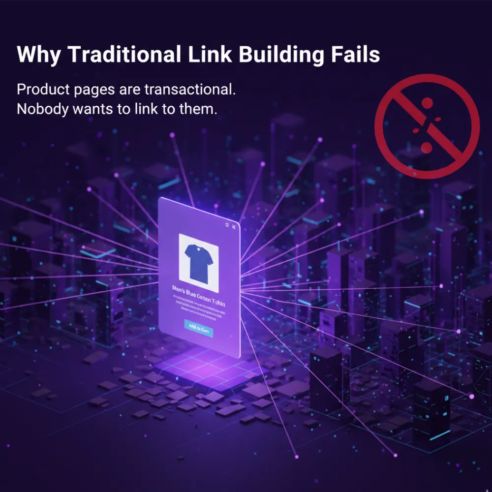 Why traditional link building fails for ecommerce: product pages are transactional and nobody wants Why traditional link building fails for ecommerce: product pages are transactional and nobody wants to link to them