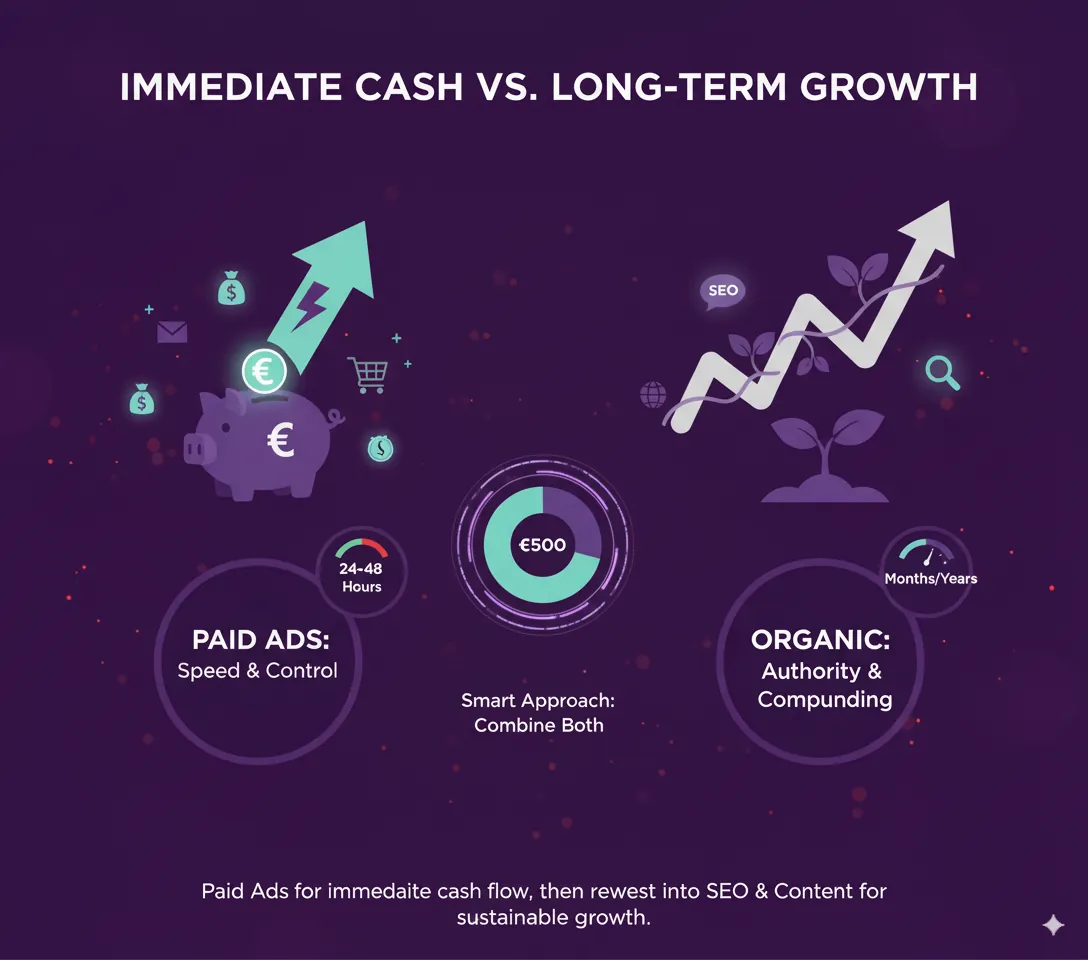 Immediate cash versus long-term growth: paid ads for speed and control, organic search for Immediate cash versus long-term growth: paid ads for speed and control, organic search for authority and compounding