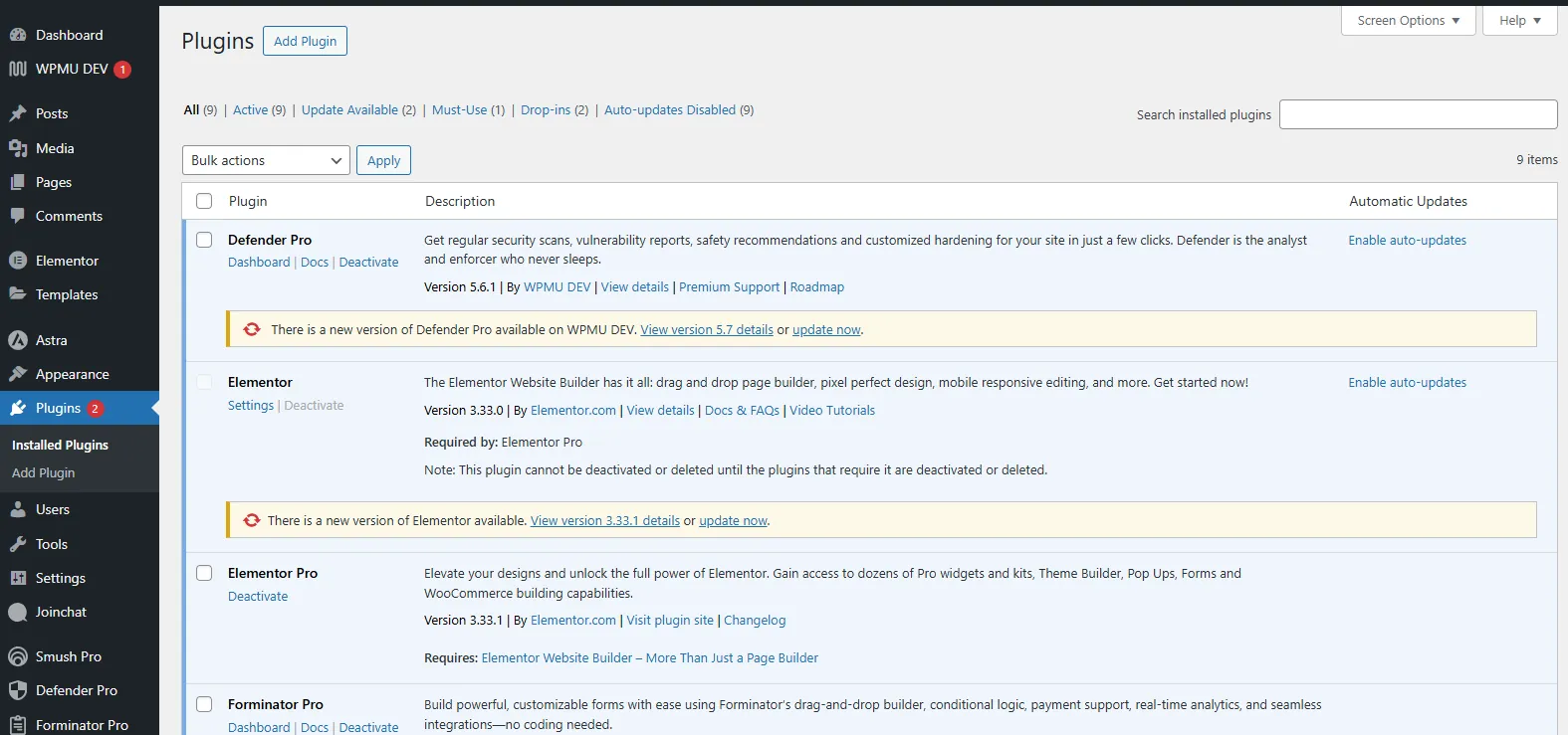 Which plugins need updating