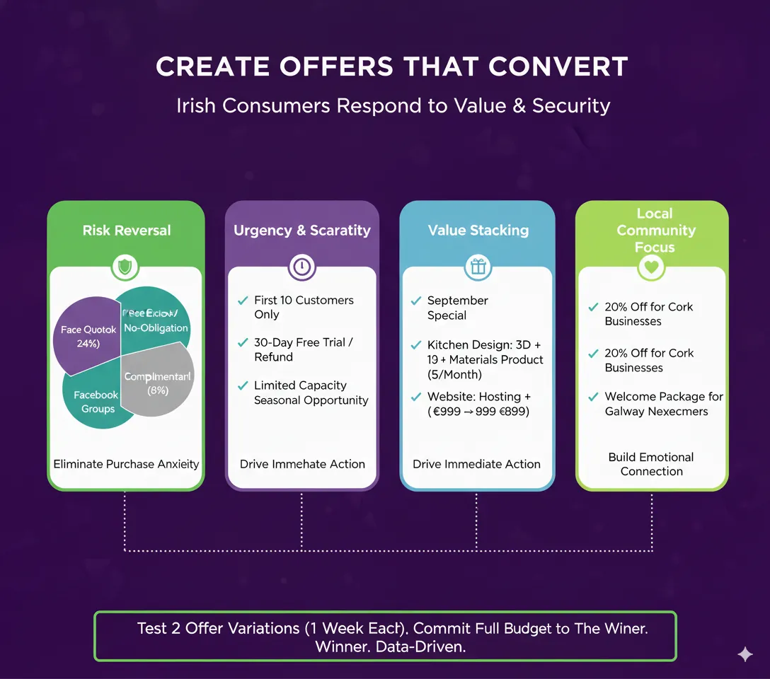 Create offers that convert Irish customers: risk reversal, urgency and scarcity, value stacking and Create offers that convert Irish customers: risk reversal, urgency and scarcity, value stacking and local community focus